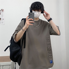 冰氧仿短袖港风白墙夏季休闲百搭刺绣纯色男上衣TC3148-P24控48，男装T恤，星座717
