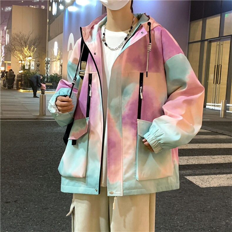 2024春季新款连帽夹克外套扎染冲锋衣工装情侣潮A436-D1207-P65,男装夹克,电商A436