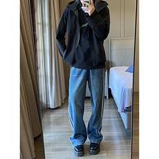 B221美式ins高街小众宽松三条杠运动牛仔裤LK23130-P60控78，男装牛仔裤，电商B221