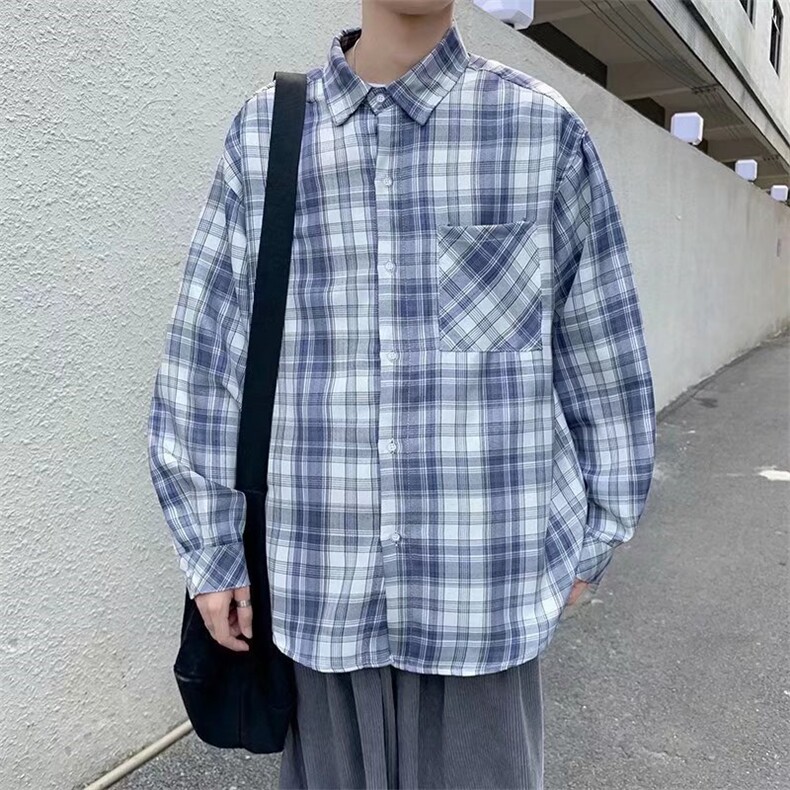 长袖衬衫男港风日系格子衬衫C0003P32,男装衬衫,星座1116-2