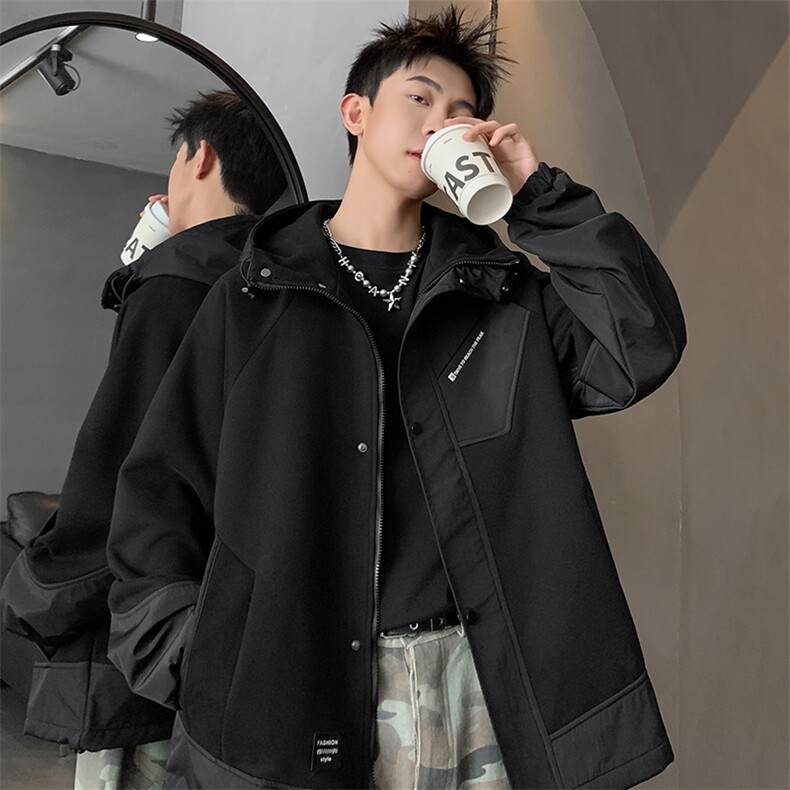 L到8XL2025秋季新款连帽重磅拼接夹克外套男加肥加大码胖子胖人，男装夹克，钱塘717(原712)