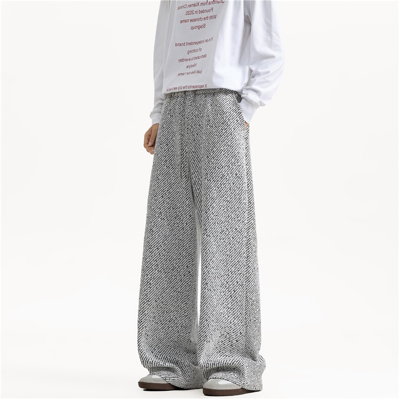 深度库存春装新款斜条纹银丝宽松阔腿休闲裤男裤运动裤K10217-P30，女装休闲裤，电商A099