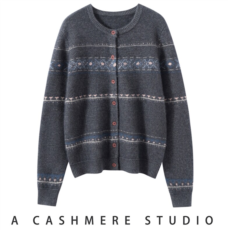 2025百搭时尚花纹开衫,针织衫/毛衣,萨奥羊绒