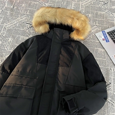 港风平铺新品冬季宽松撞色棉服派克服毛领冬装加厚外套D009-P145，男装棉衣，星座717