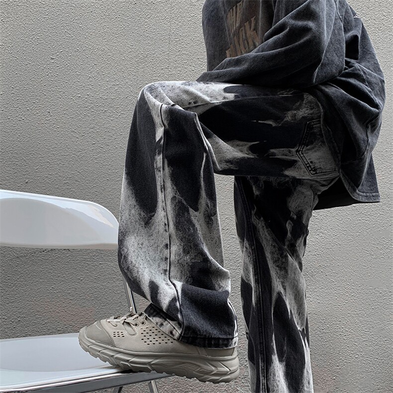 2023新款美式高街扎染直筒宽松牛仔裤货号K668P60,男装牛仔裤,电商A063