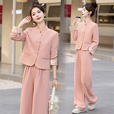 新中式初秋西装套装2024新款女装秋装爆款小香风超火阔腿裤两件套，女装套装/套裙，雅佳俏