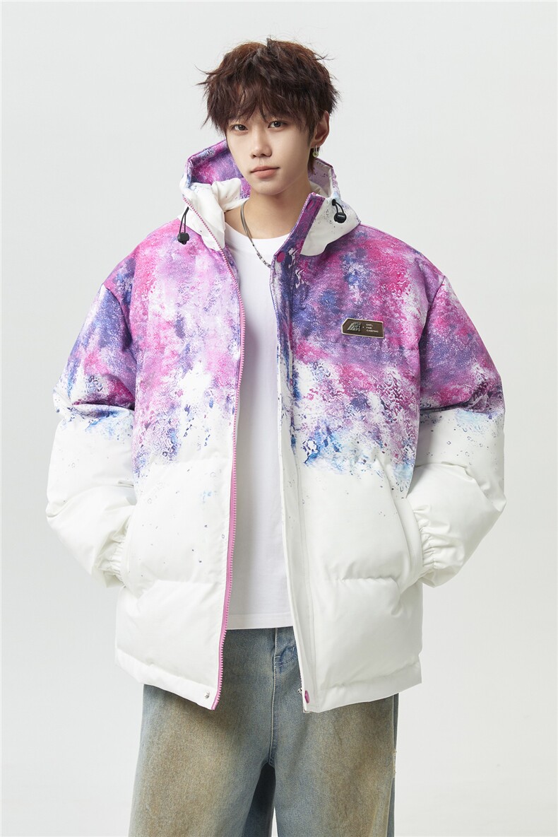 XZ-230-1MY705男模无影墙轻奢百搭水墨扎染休闲连帽棉服P118控158,男装棉衣,星座230-1