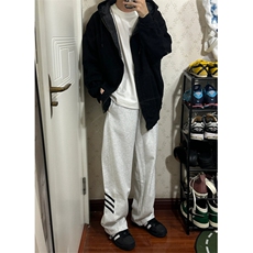 hiphop三条杠裤子男春秋运动直筒垂感宽松阔腿卫裤-STGWK53-P45，男装休闲裤，星座1007（原301D）