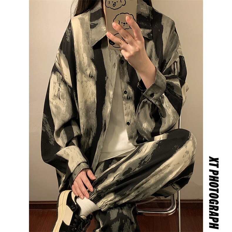 中性风冰丝扎染长袖衬衣CS88796P35控68扎染抽绳裤子88798P45控68,男装休闲裤,星座226-1