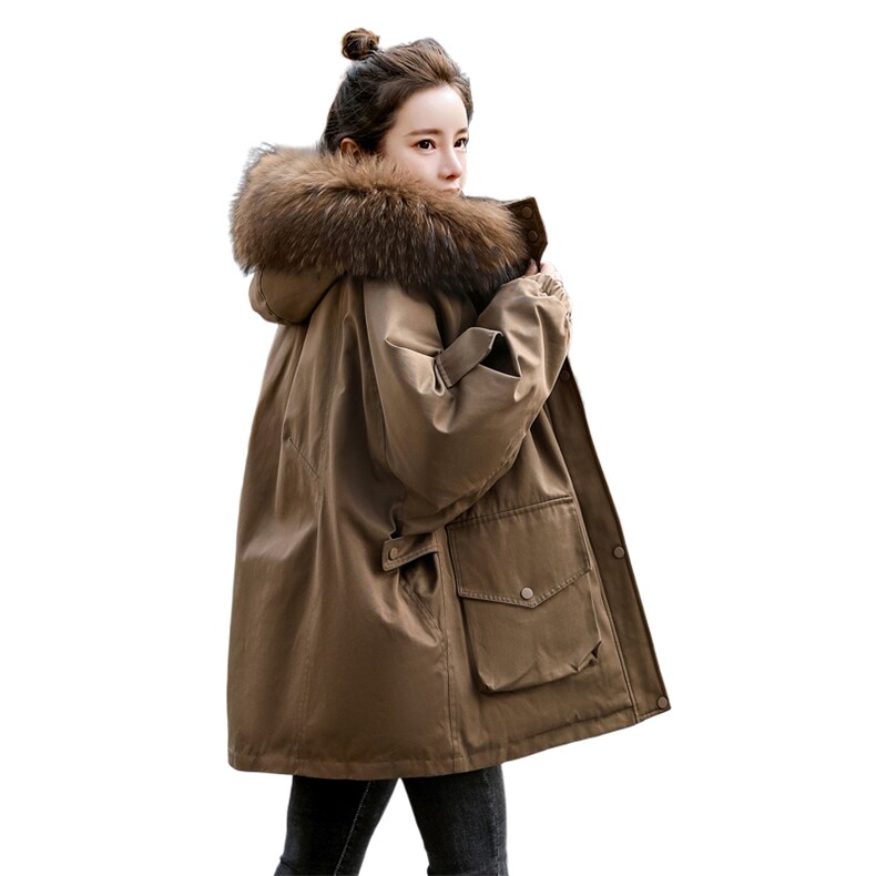 棉衣/棉服2021新款冬仿羊羔毛中长款工装带帽派克服女外套,女装派克服,瑶迪依秀