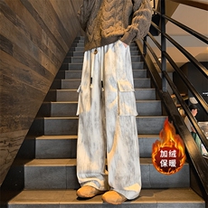 秋冬扎染加绒加厚大口袋工装裤灯芯绒休闲裤A583特P45控78，男装工装外套，电商A309