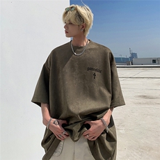 新款美式烧花麂皮绒短袖T恤大码M~5XLXZ604-DT308-P45控58，男装T恤，星座604