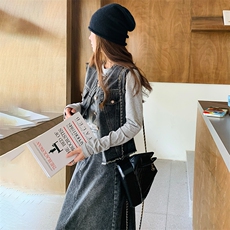 韩系时尚蕾丝拼接半身裙套装女2025春秋季新款显瘦牛仔马甲两件套，女装套装/套裙，纯色衣恋