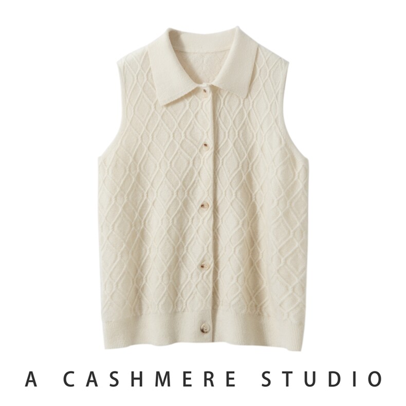 2025羊绒polo领零星格子针织衫，女装针织衫/毛衣，臻维羊绒