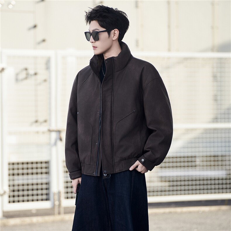 新标90绒皮衣羽绒服男冬季2025新款毛领皮夹克A313-2635-P285,男装夹克,电商A313