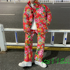 Z01情侣东北大花风民族风特色棉衣加绒裤套装大码男女土潮装，男装民族服装，星座115A(原星座507）