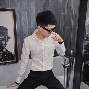 3秋季长袖衬衫社会小伙亮色发型师个性潮男衬衣C301B-CS33图片