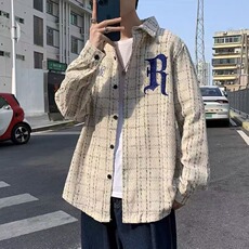 662-P40小香风刺绣衬衫男女春秋潮牌美式复古长袖衬衣，男装衬衫，电商B323A