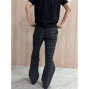 蓝色格子裤男夏季薄款美式高街微喇裤显腿长垂感运动裤LA1111-P41图片