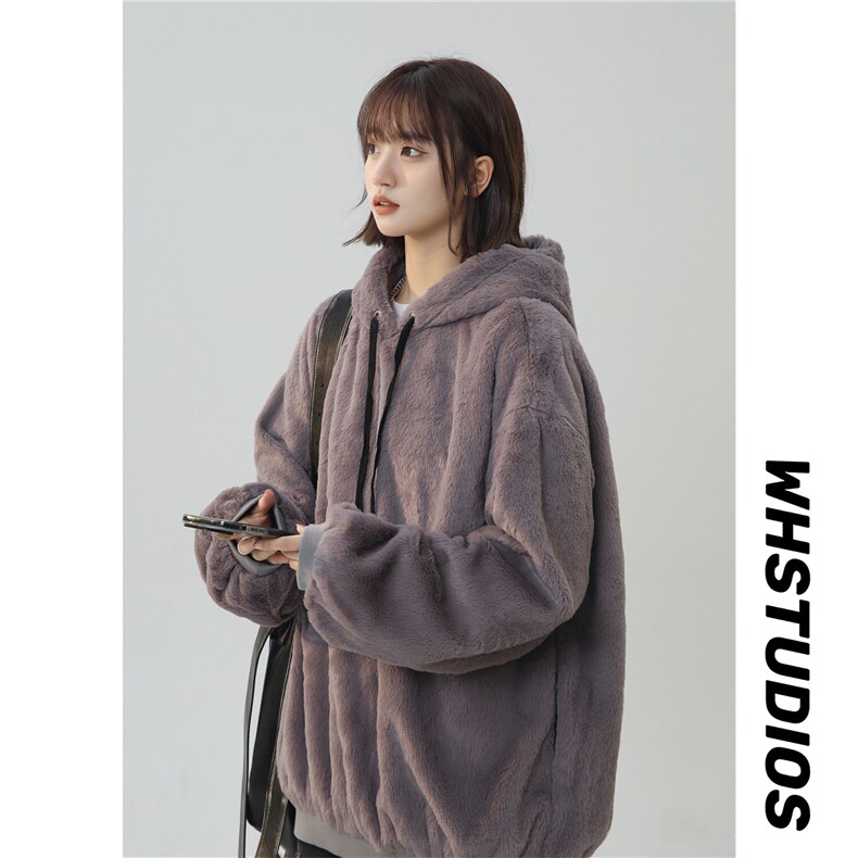 2025新款毛绒卫衣加厚连帽带里布A158-703-P95，女装卫衣/绒衫，电商A158