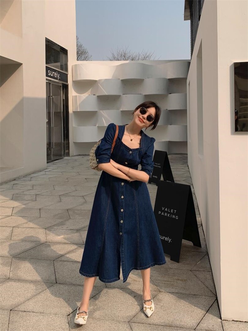 夏季薄款女人味牛仔连衣裙，女装连衣裙，肆尔