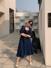 夏季薄款女人味牛仔连衣裙，女装连衣裙，肆尔