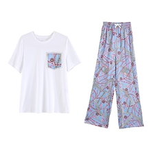 2020年夏季时尚个性简约T恤印花阔腿裤套装/套裙，女装套装/套裙，曼娅璐