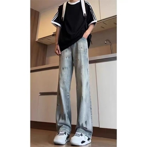 直筒牛仔裤男2025春夏季新款渐变色裤子宽松小众拖地裤XA388图片