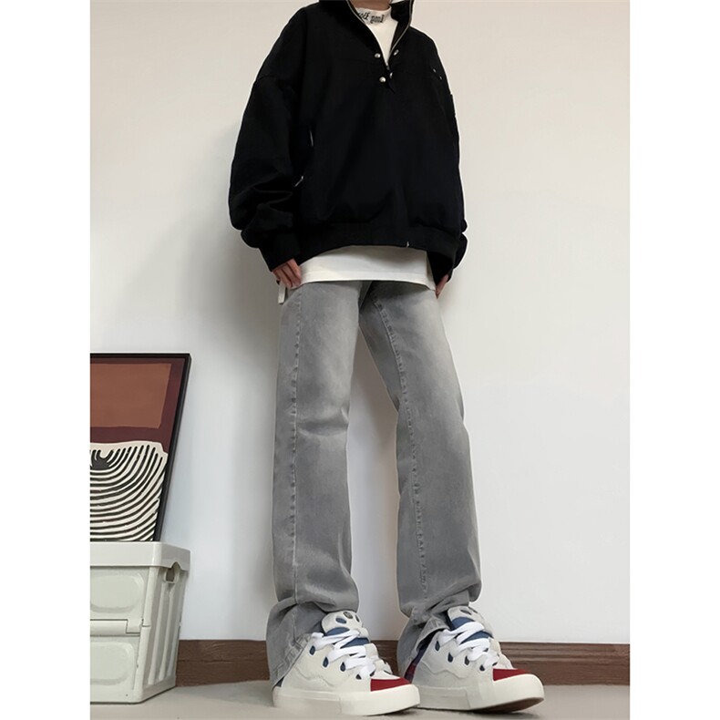 B221美式高街水泥灰弹力直筒牛仔裤LK24146-P60控79加绒P70控99,男装牛仔裤,电商B221