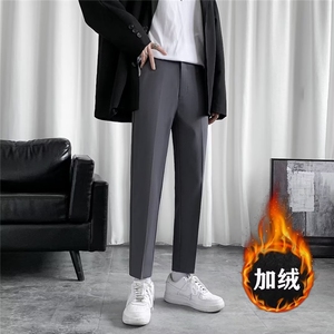 男秋季新款港风休闲裤加厚九分西裤 YK9加绒P45图片