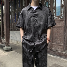 风夏男套装男龙纹衬衫短袖衬衫长裤唐装TZ60P70，男装衬衫，星座1013-1