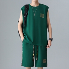拼接短裤两件套夏季男士背心套装男刺绣休闲运动A266-TZ1107-P43，男装牛仔裤，电商A266