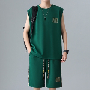 拼接短裤两件套夏季男士背心套装男刺绣休闲运动A266-TZ1107-P43图片