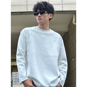 抖音得物品质26春装美式高街宽松 曼巴棉螺纹拼接卫衣圆领长袖T恤图片