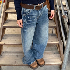 美式复古水洗铆钉直筒牛仔裤610A-1-LY6022-P48，男装牛仔裤，星座610A-1