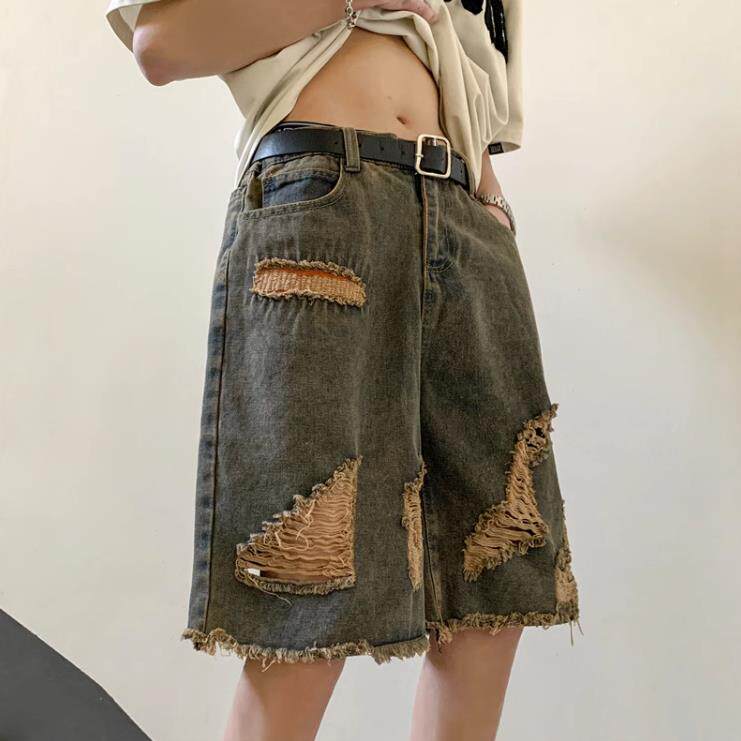 破洞牛仔短裤男夏季水洗宽松美式潮牌炸街毛边五分中裤LD6111-P41,男装牛仔裤,星座1008