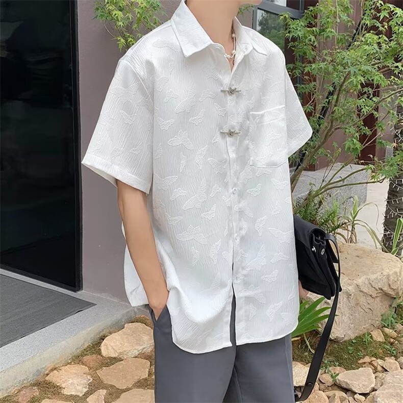 夏季新中式风男装衬衫薄款纹理小众设计感短袖衬衣C673-P42,男装衬衫,星座1109-3