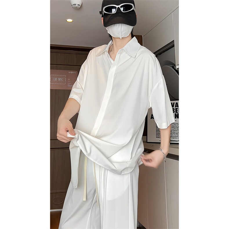 透气冰丝短袖衬衫套装DC2241上衣特P26控58/K8628长裤特P26控58，男装T恤，电商A007