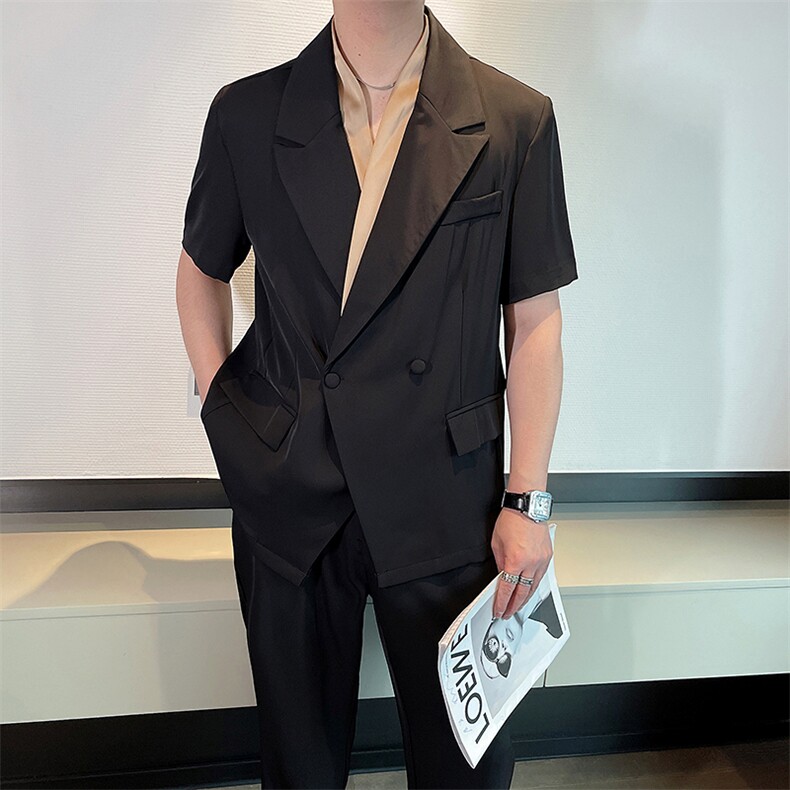 吴磊同款夏痞帅冰丝薄款短袖西服套装男时尚西装两件套TZ257-P150,男装西服,电商B267