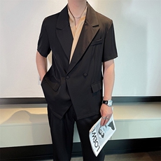 吴磊同款夏痞帅冰丝薄款短袖西服套装男时尚西装两件套TZ257-P150，男装西服，电商B267