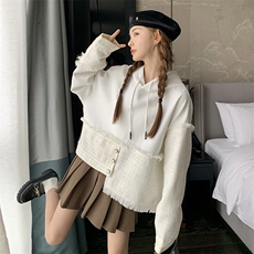 春现小众不对称设计小香风拼接卫衣B190-F8732-P135-K188，女装短外套，2B190