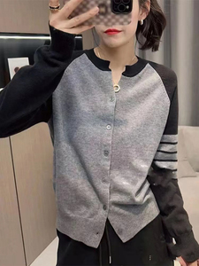 秋冬新款百搭时尚柔软撞色拼接显瘦开衫外套女图片