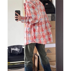 格子衬衫男长袖春秋季新款宽松衬衣痞帅休闲外套C10，男装衬衫，星座1116A（原606A-3）