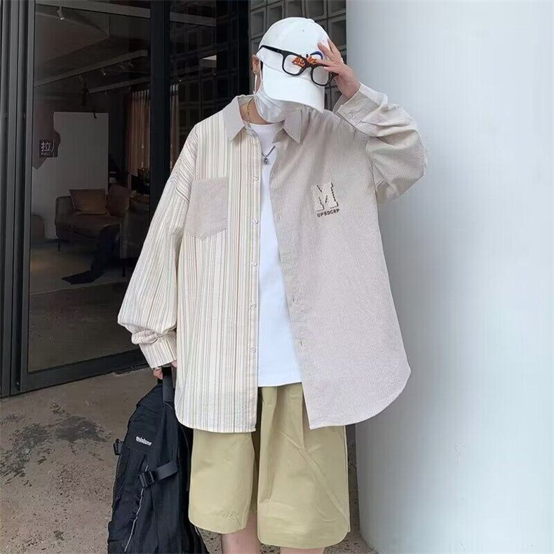 TNT33-P34美式复古衬衫男长袖春拼接衬衫刺绣短衬衫，男装衬衫，星座1503-1