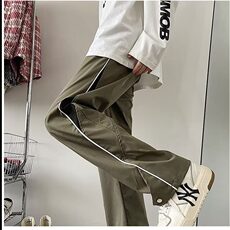 美式高街条纹休闲卫裤男潮牌设计感直筒运动宽松垂感百搭阔腿裤子，男装休闲裤，星座506A