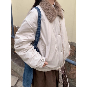 网图现货美式复古刷花毛领加厚棉服男女5047特P90