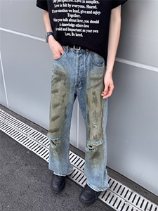 美式高街牛仔裤男潮牌破洞休闲裤N8515/P48