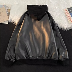 连帽皮衣男春季高级感痞帅美式高街宽松工装机车服外套W9221P75，男装夹克，星座1116-2