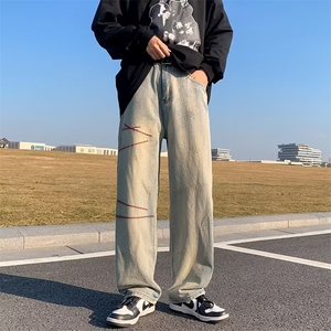 牛仔裤高街男潮牌欧美vibe裤子春季美式新塘宽松直筒裤图片