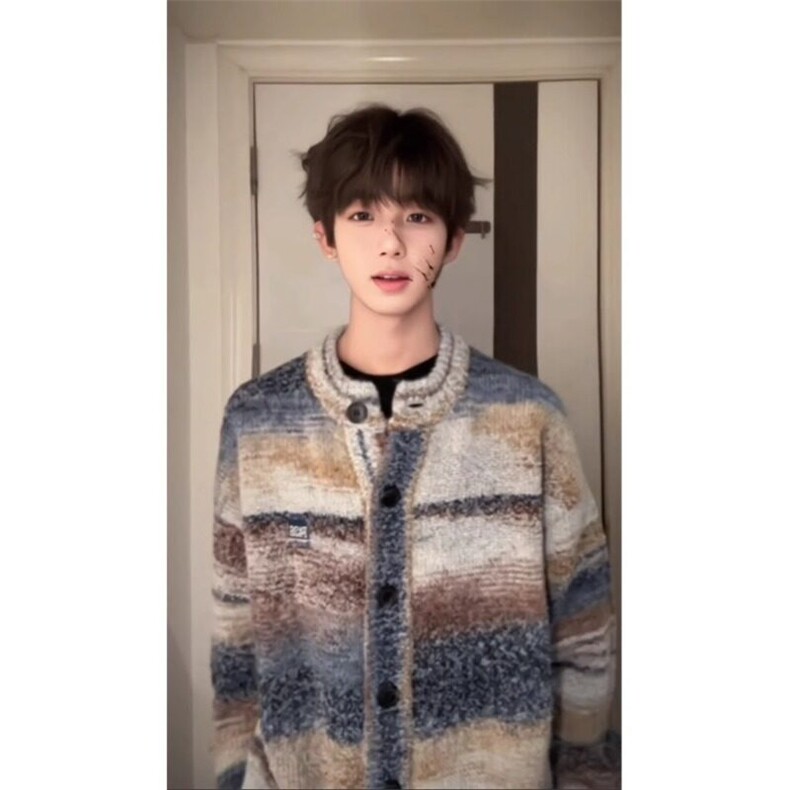 渐变彩色条纹针织开衫外套毛衣慵懒高级感MY5025特P65,男装针织衫/毛衣,星座908-1